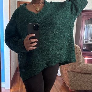 Green Sequin V Neck Fuzzy Sweater size 2X